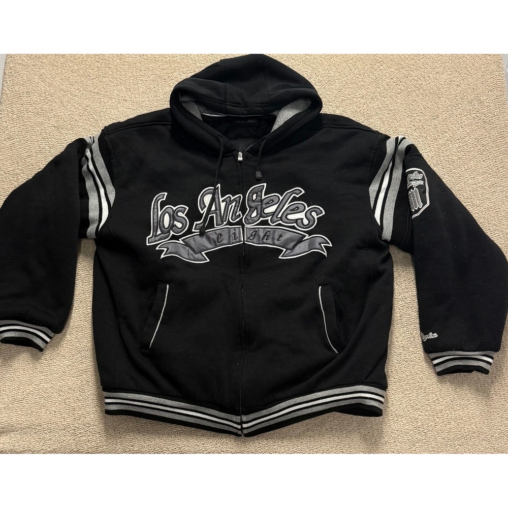 Los Angeles Eight VIII Full Zip Hoodie‎ Black Gray Varsity Jacket